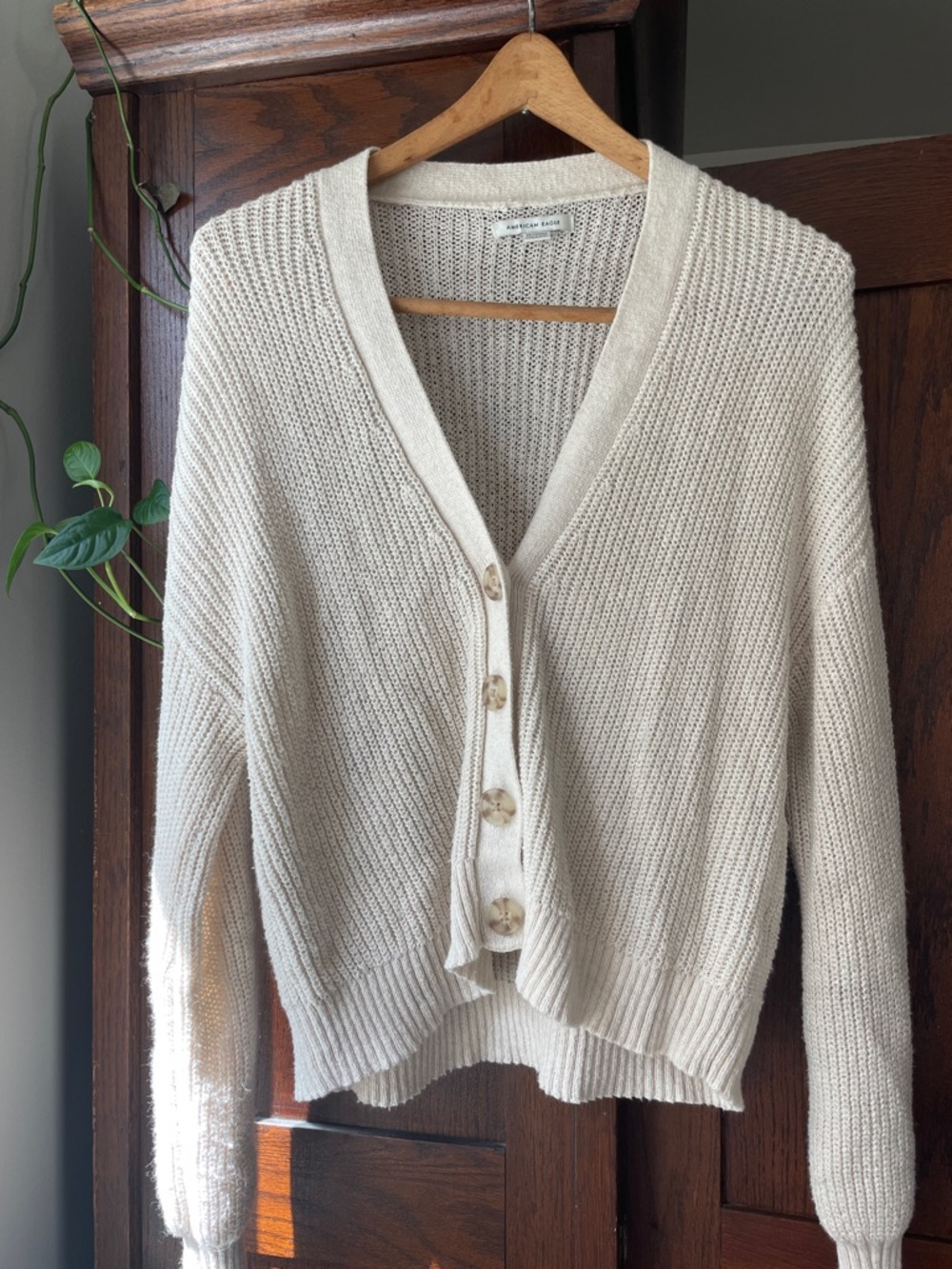 American Eagle Outfitters Cream Button-Front Knit Cardigan - XS (fits a s/m)